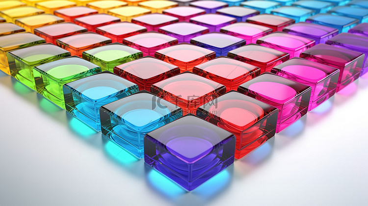 彩色玻璃方块圆 3d 渲染在白