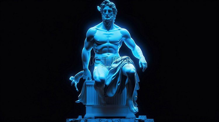 霓虹蓝色闪电为阿波罗观景台雕像