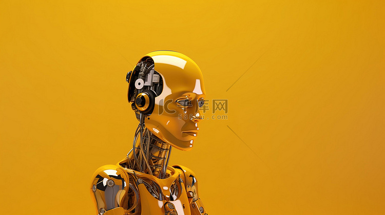 人工智能机器人在充满活力的黄色