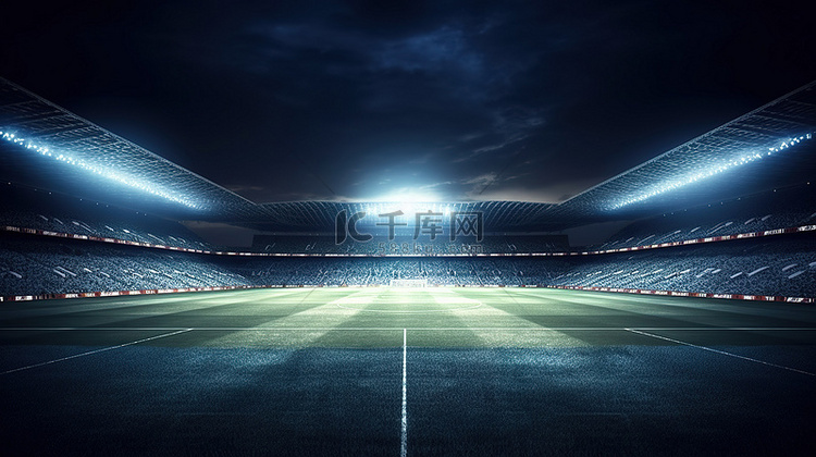 夜空下荒凉的足球场3D可视化