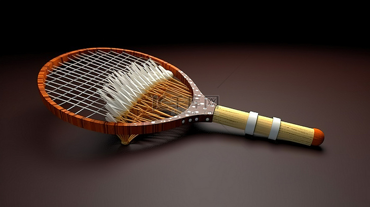 羽毛球拍和羽毛球的 3d 渲染