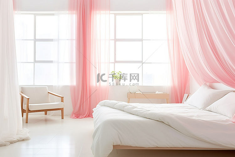 一间白色的卧室和一间浅粉色的房