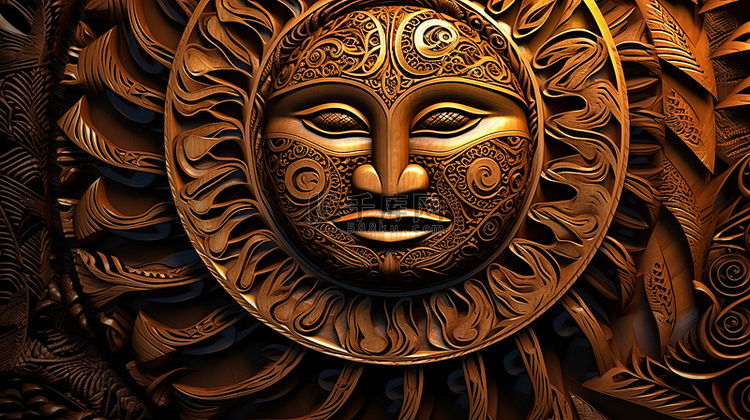 太阳脸毛利波利尼西亚图案 3D