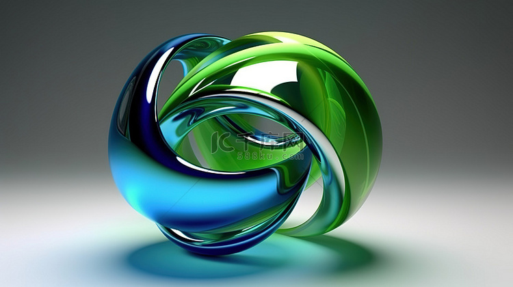 绿色和蓝色色调的变形球体 3D