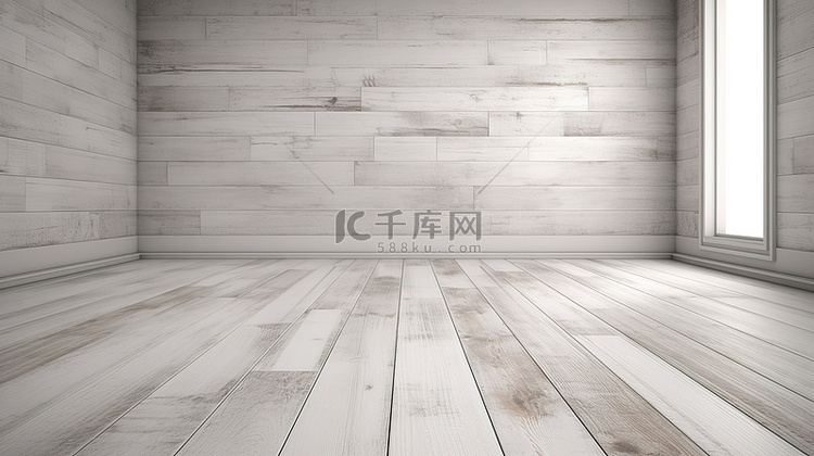 木地板与 3d 白色墙壁背景