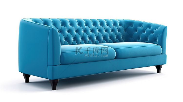 蓝色沙发的白色背景 3D 渲染