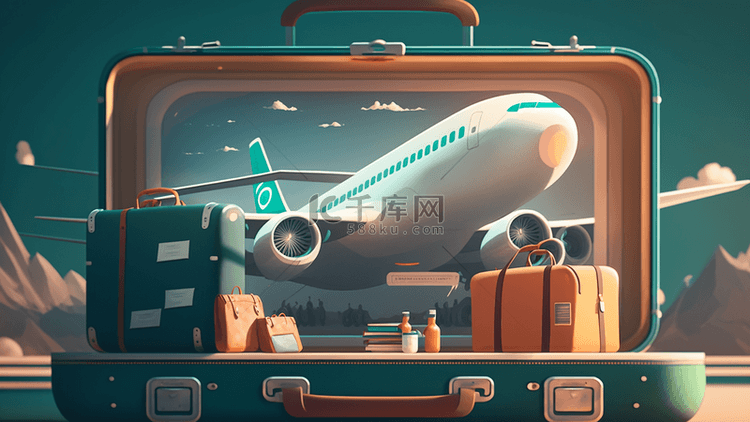 旅行飞机行李箱度假背景