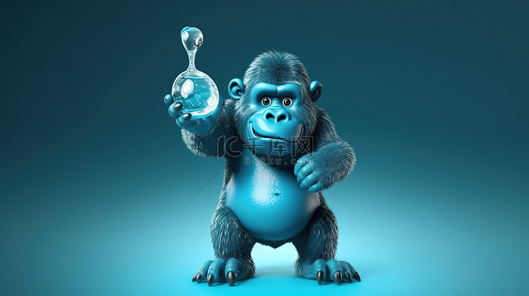 有趣的 3D 大猩猩卡通拿着玻璃珠
