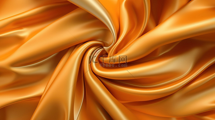 橙色丝织物的 3D 渲染，具有