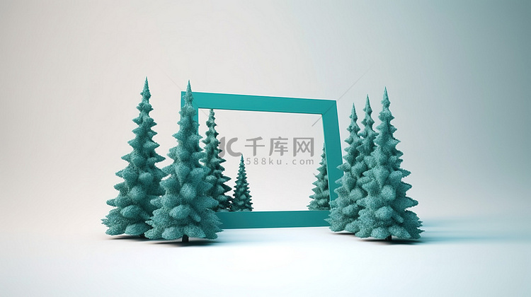 一帧 3D 渲染的冬季圣诞树