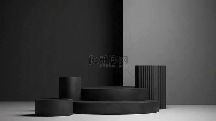 产品展示的简约舞台黑色圆柱讲台