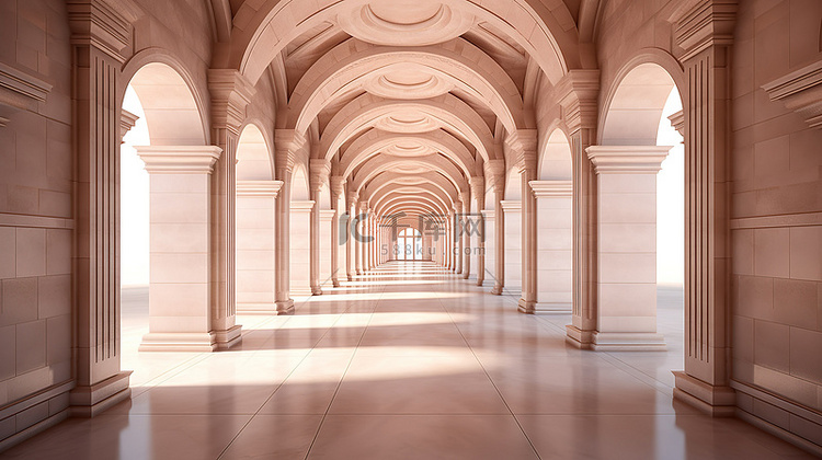 建筑设计中拱形走廊的 3D 渲染