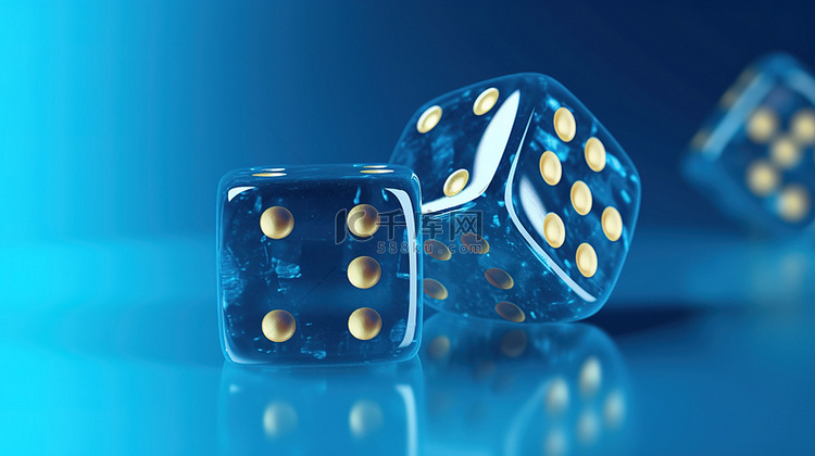 蓝色背景下一对骰子的 3d 渲染