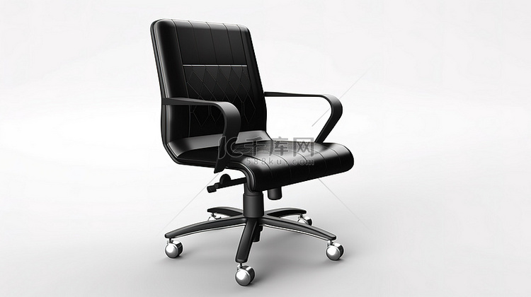白色背景与黑色办公椅的 3D 插图