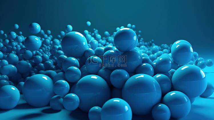 抽象 3D 渲染场景蓝色球体在