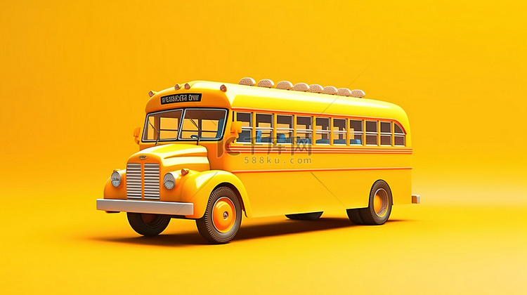 旨在运送学童的黄色校车的 3D