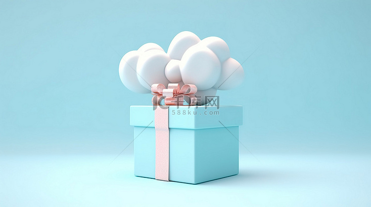 柔和的蓝色背景，带有云和礼品盒