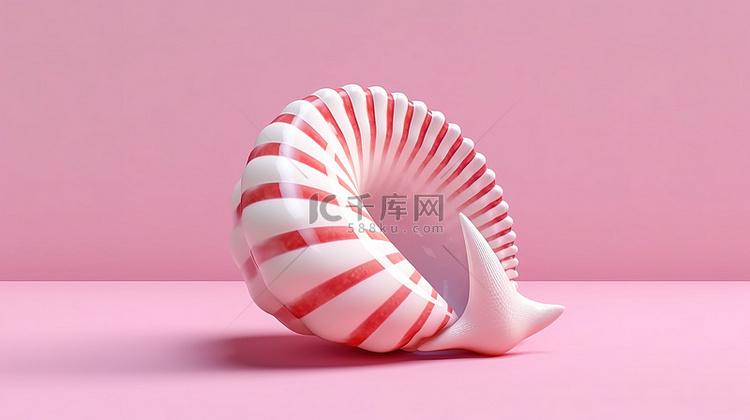 3D 渲染的粉色和白色贝壳在柔