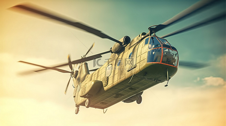 军用运输或救援直升机的 3d 渲染