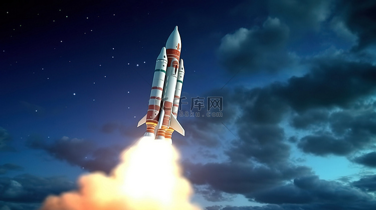 令人惊叹的火箭发射 3D 插图