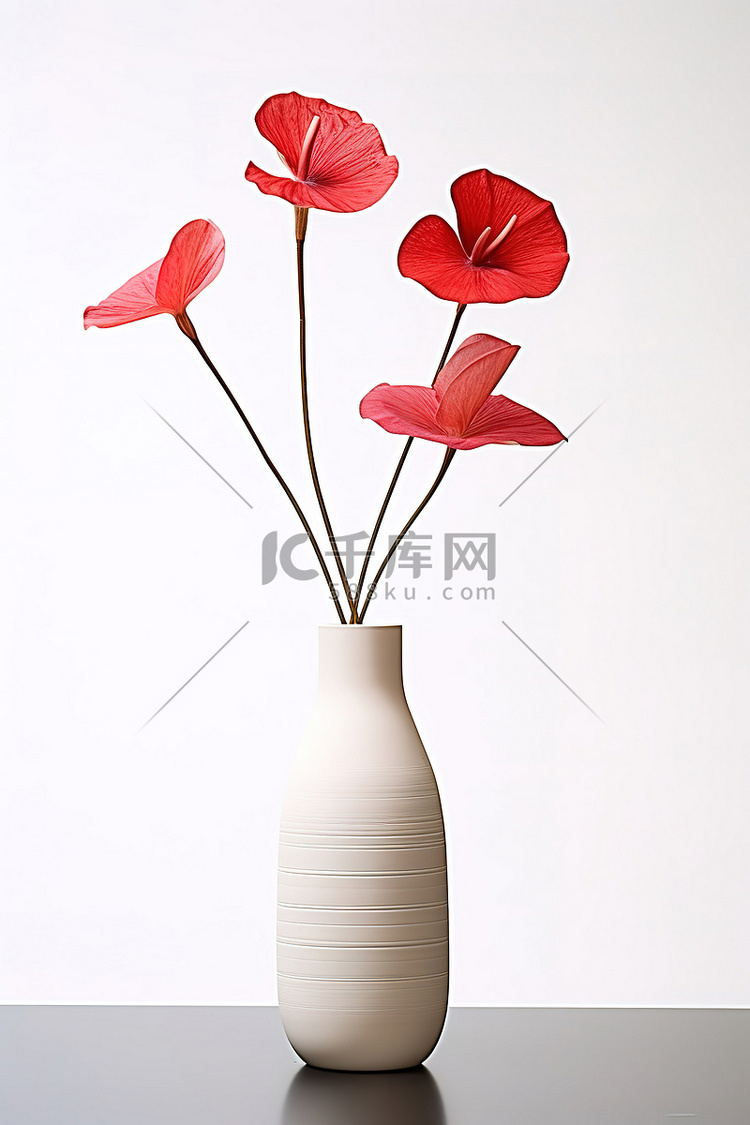白色花瓶里的红色和金色花朵