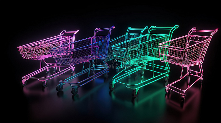 3D 渲染中的霓虹灯点亮购物车