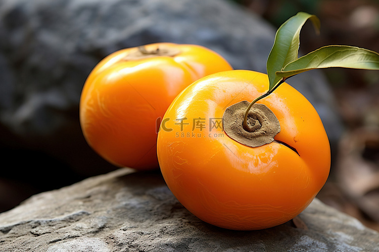 躺在岩石上的美丽橙色水果