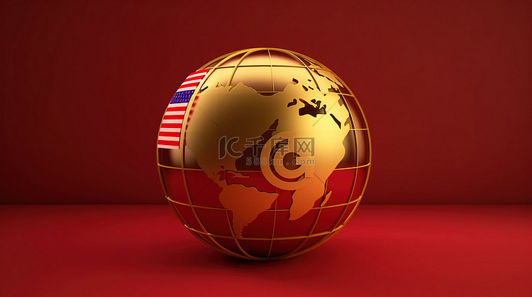 美国地球图标 3d 渲染的金色