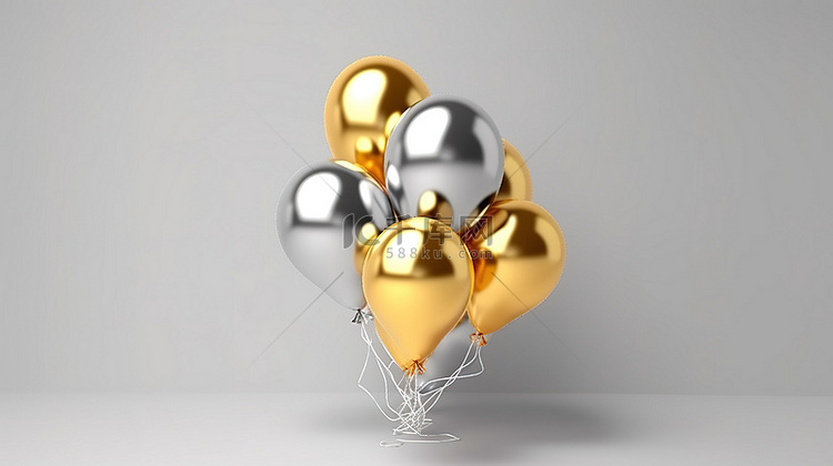 铝箔气球的简约概念 3D 渲染