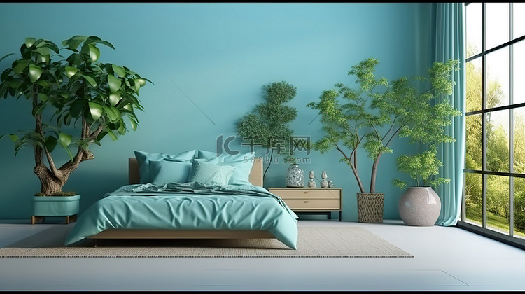 日本卧室模型宁静的禅宗床郁郁葱