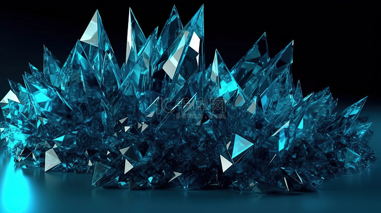 蓝色抽象水晶背景 3d 渲染