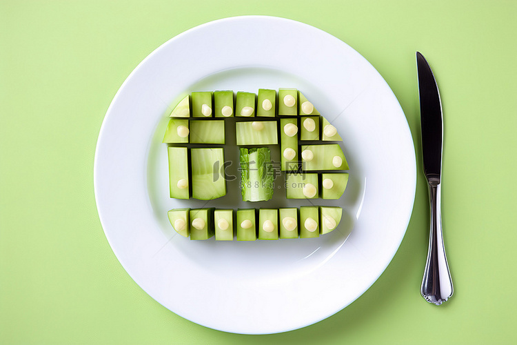 绿色沙拉盘，上面写着“饮食”一