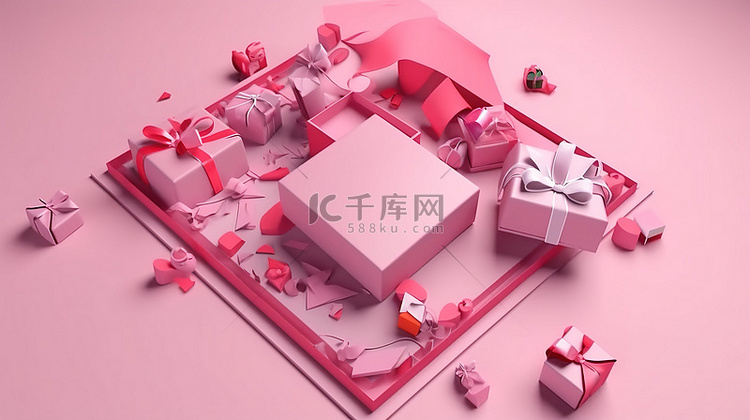 商业设计的 3d 渲染粉红色礼