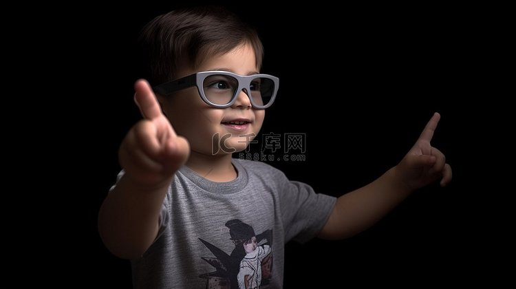 一个戴着 3D 儿童眼镜的快乐