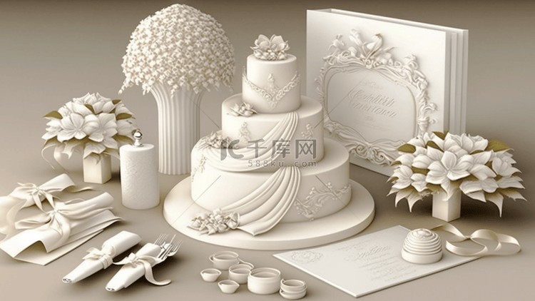 婚礼白色蛋糕卡片蝴蝶结礼物物品
