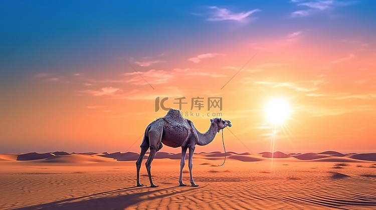 骆驼在日落时穿越沙漠的辉煌 3