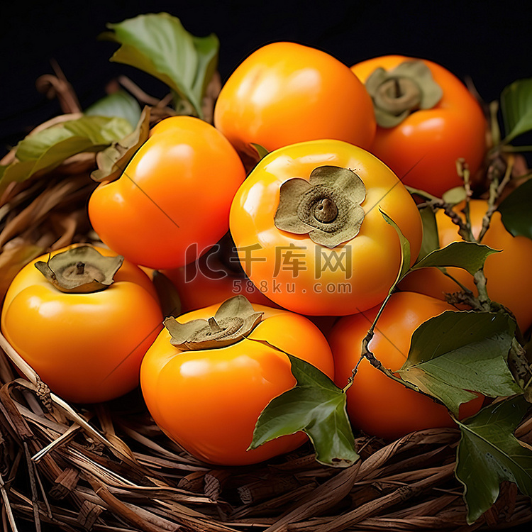 叶子上的柑橘类水果 柿子 柿子