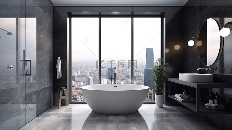 现代 3D 阁楼浴室配有优雅的
