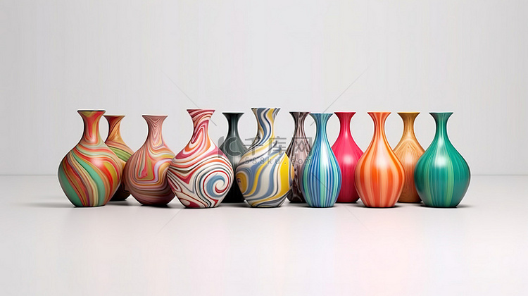 白色背景展示了多彩抽象陶瓷花瓶
