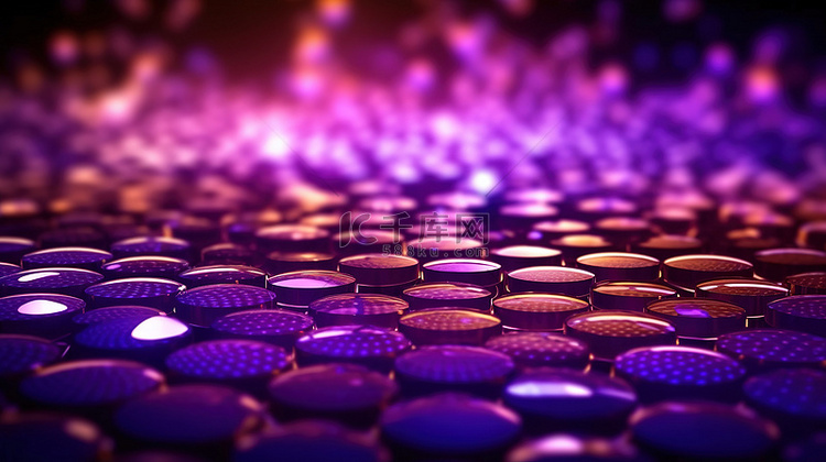 紫色散景背景 3D 渲染抽象光失焦