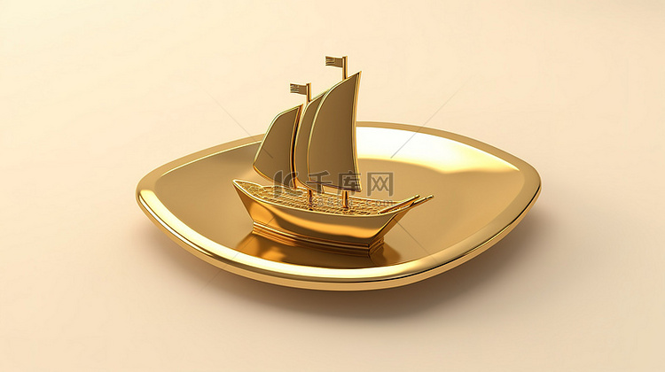 海事徽章闪亮的船只设计哑光金色