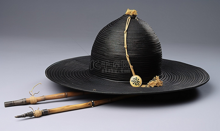 复古日本帽子，用竹棍和棍子手工