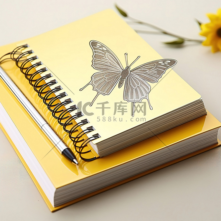 封面顶部有一只蝴蝶的笔记本