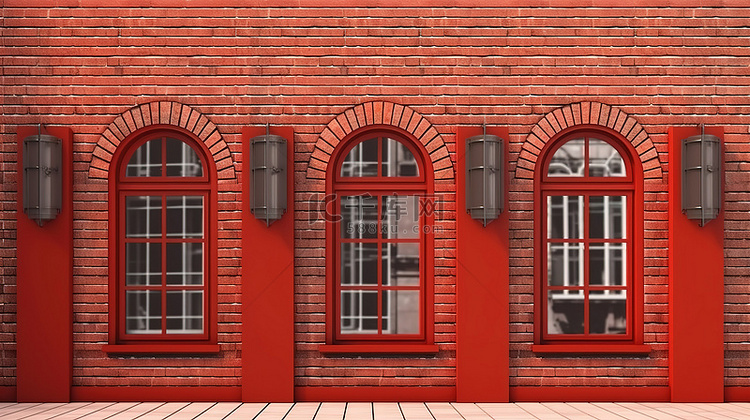 红砖墙装饰着经典风格的窗框，呈