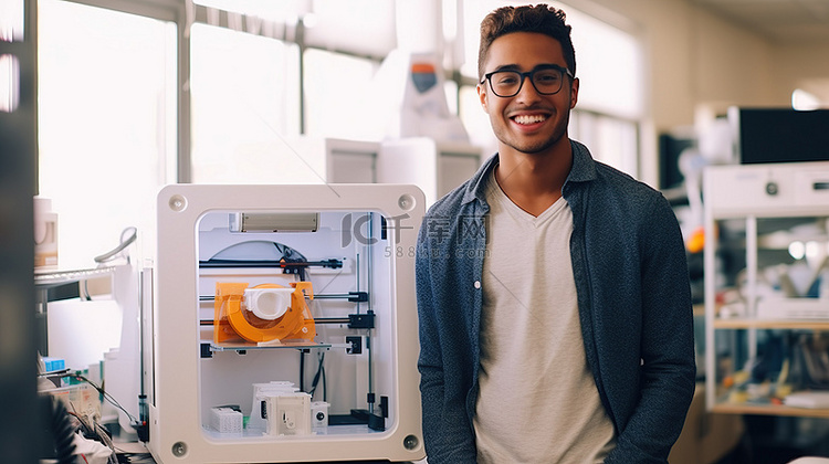 3D 打印机与咧着嘴笑的工程专