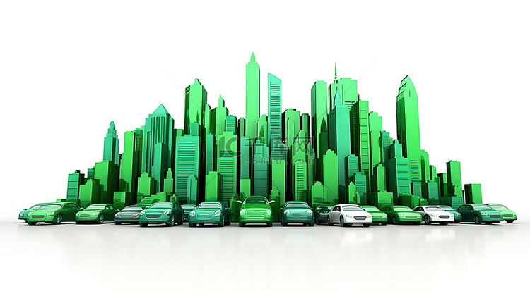 白色背景上的 3D 绿色城市交叉