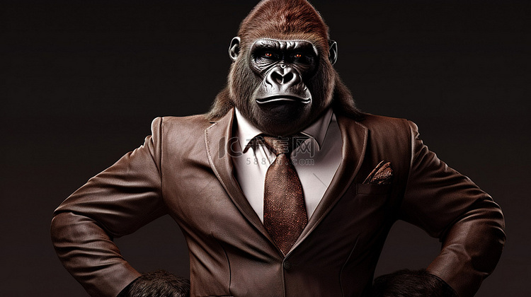 穿着西装的棕色大猩猩带来 3D