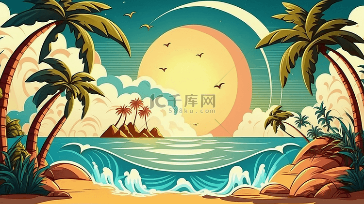 夏天彩色落日美丽风景