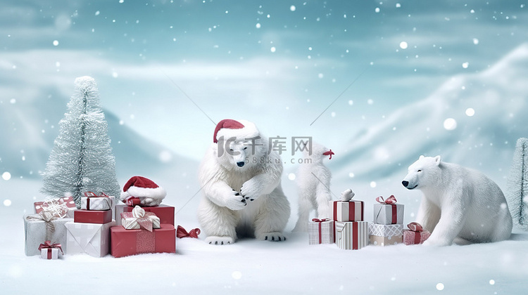 节日乐趣圣诞老人和北极熊用讲台