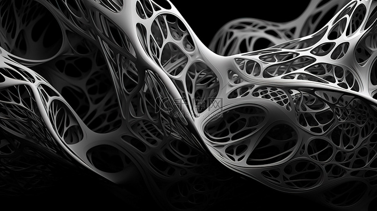 3D 渲染中具有抽象白色网格设